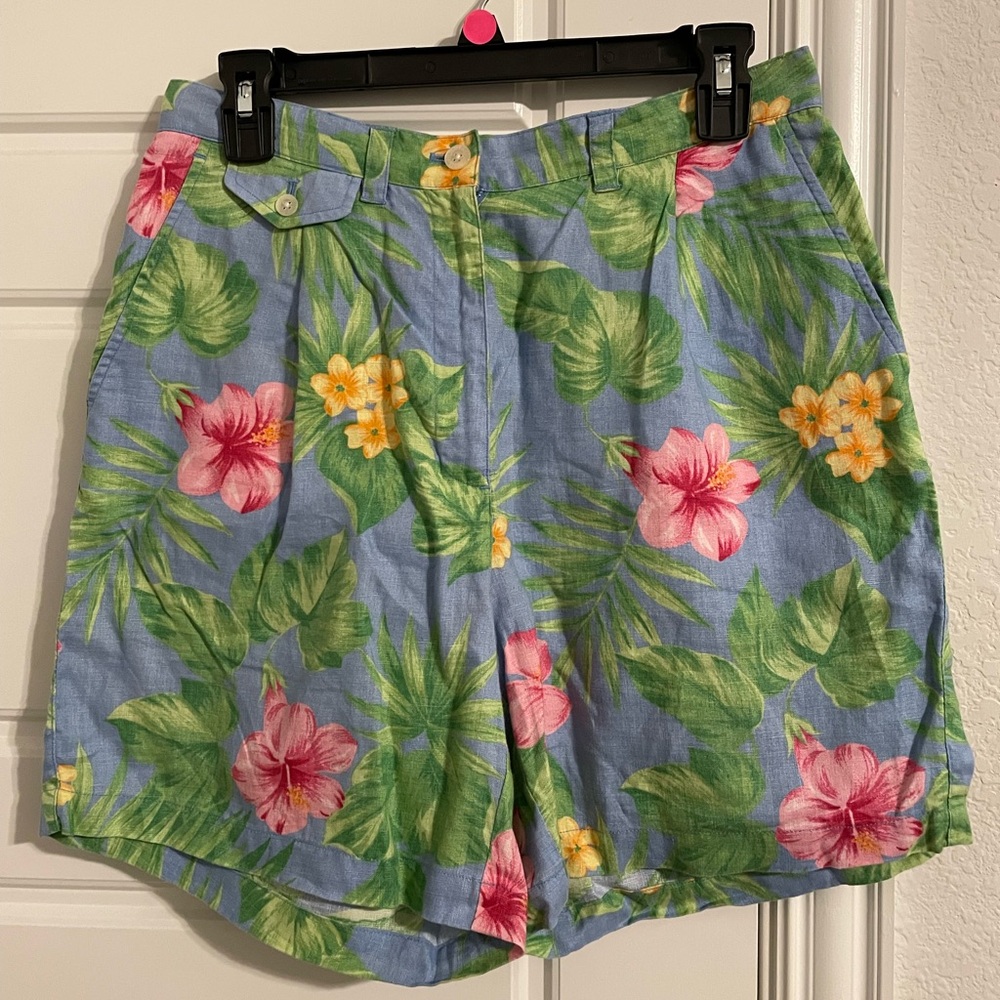 Vintage Ralph Lauren Linen Tropical Floral Shorts Size 8
